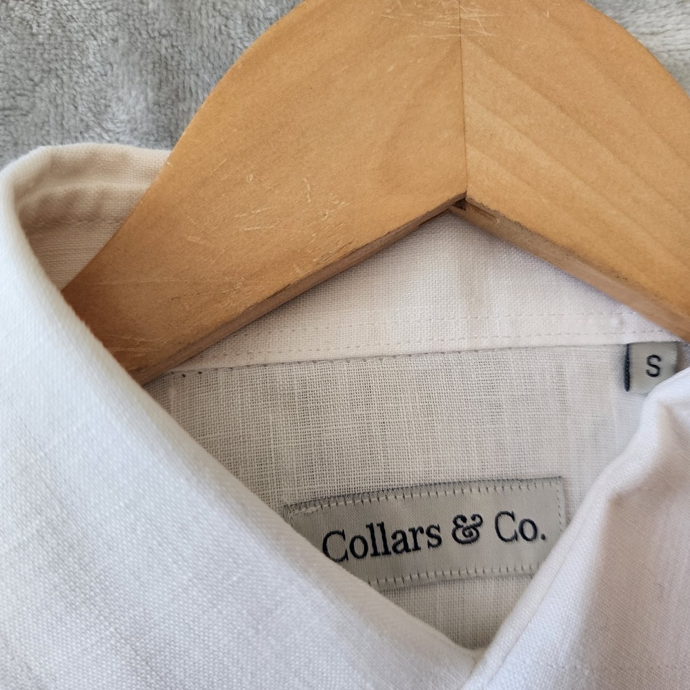 Collars & Co Linen Shirt Mens Size Small White Toscano Button Up 100% NEW NWT - Picture 7 of 9